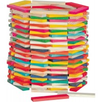 Cuburi de construit plate colorate din lemn 200 buc.